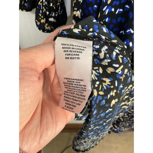 Nanette Lepore Smocked Blue/Yellow Long Sleeve Midi Dress Sz 12 Large High Neck - Picture 8 of 9